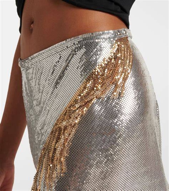 Asymmetric chainmail midi skirt