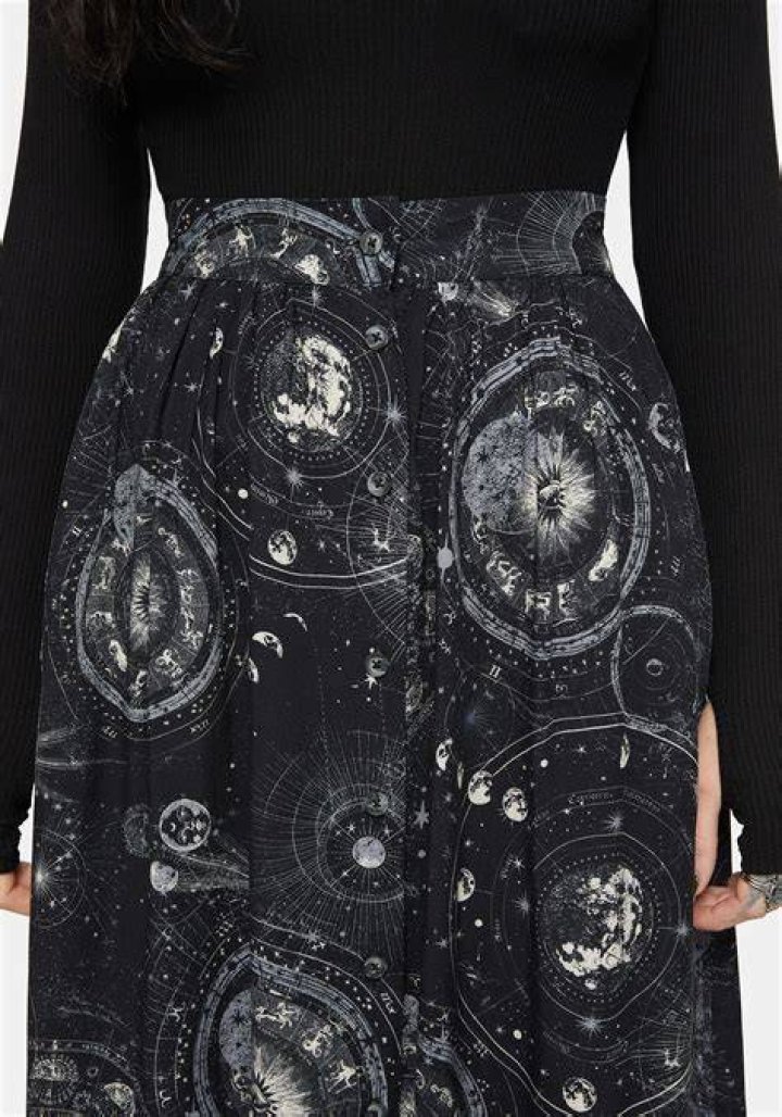 Celestial Print Chainmail Button Down Skirt