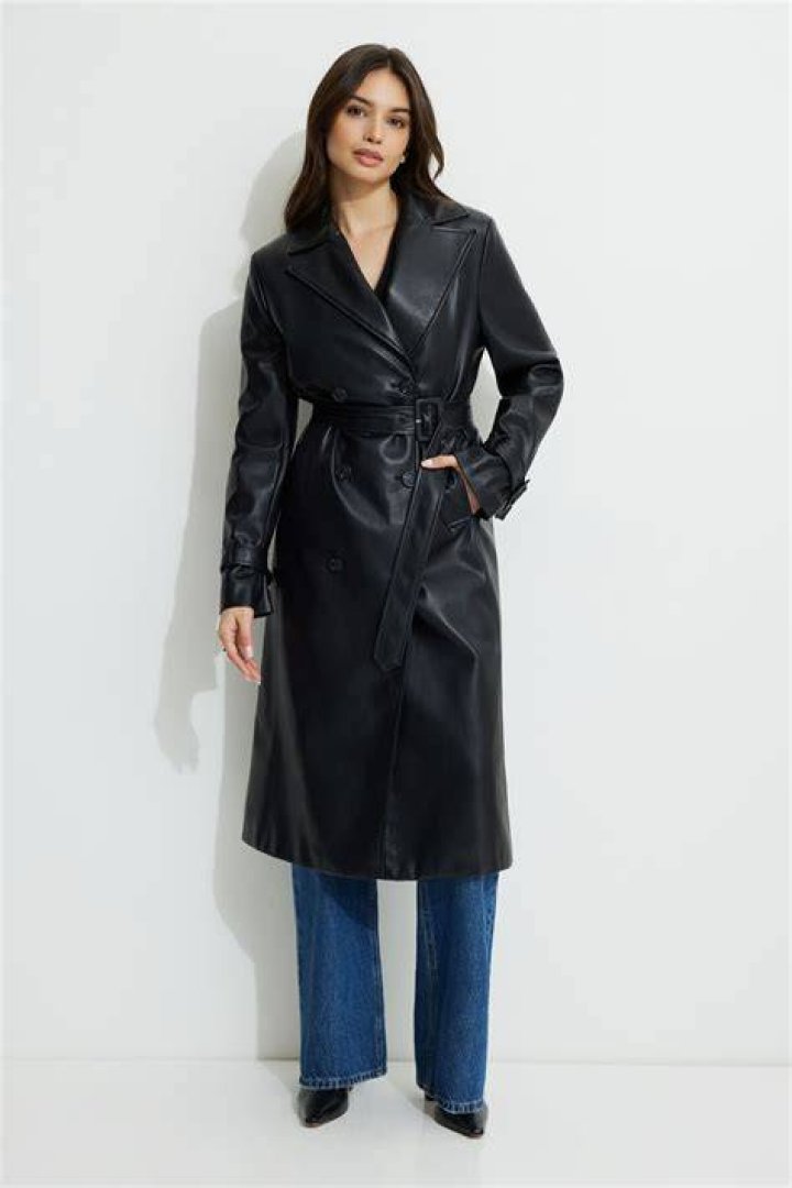 Military Faux Leather Trench Coat Military Faux Leather Trench Coat