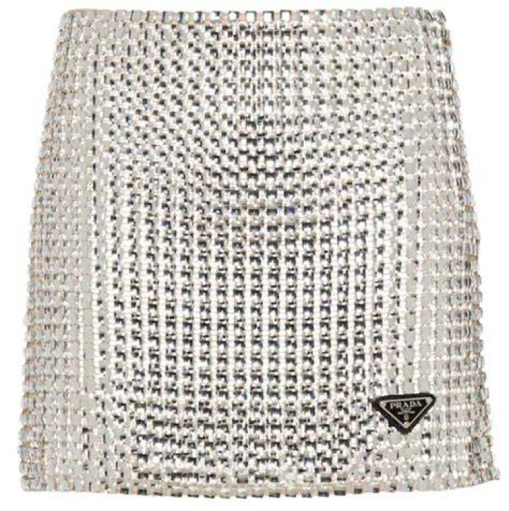 Rhinestone embroidered mesh miniskirt