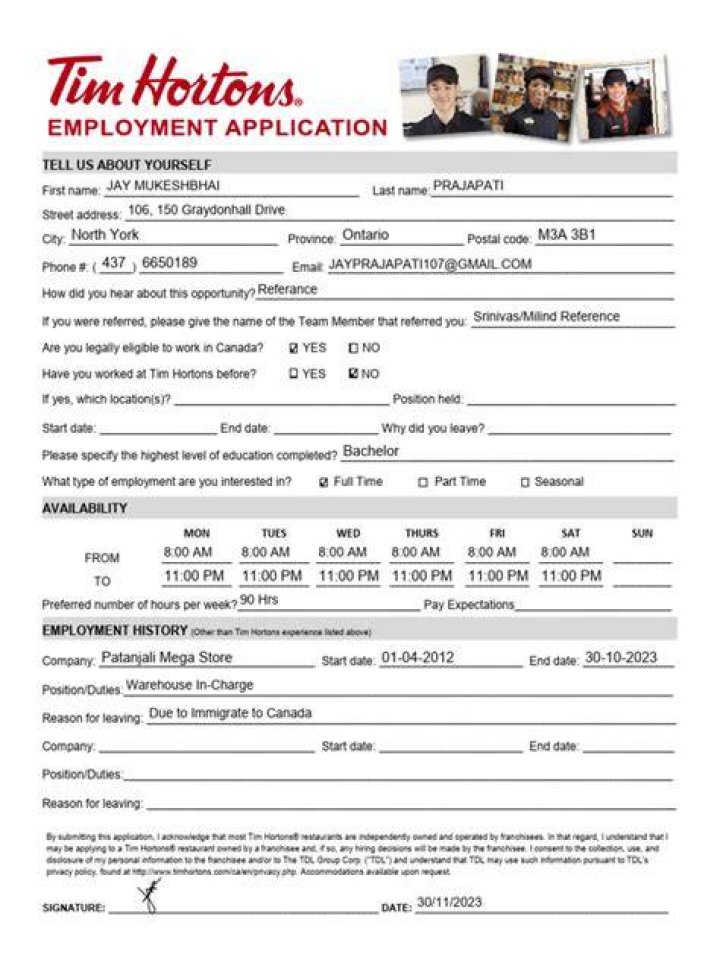 the tim hortons application